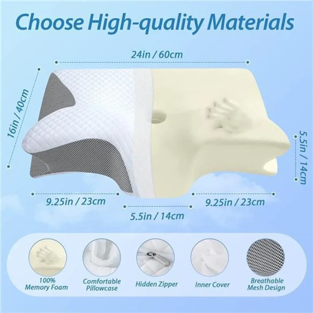 Memory Foam 2 in 1 Ergonomic Contour Orthopedic Pillow for Neck Pain